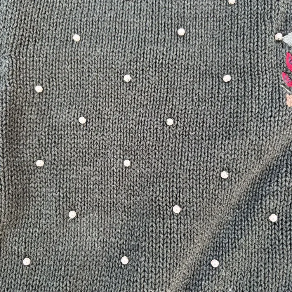 Vintage Womens Winter Sweater Size M Christmas Green 90s Beaded Hand Embroidered - Picture 13 of 13